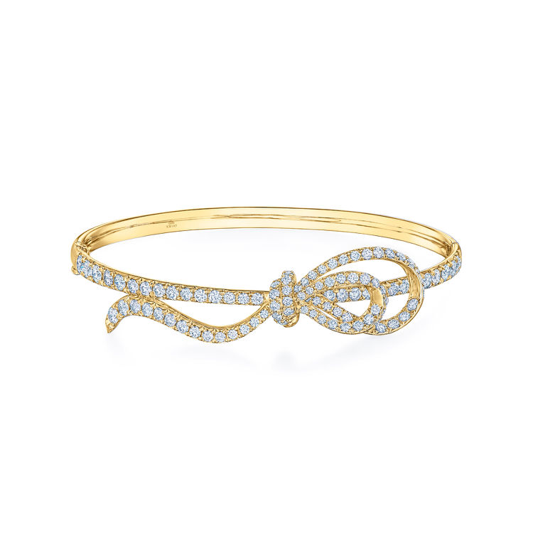 Ribbon Bangle with Diamonds in 18k Yellow Gold, Style B-19670-0-DIA